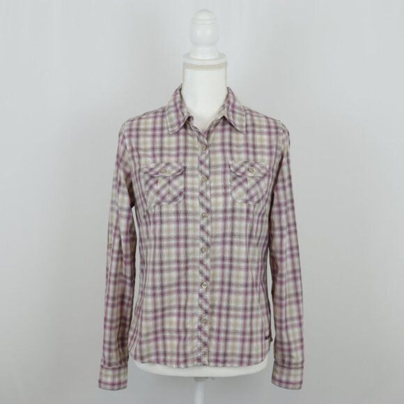 Marmot Women's Medium Purple & Tan Plaid Quick Dry Long Sleeve Button Up Shirt - Picture 1 of 9